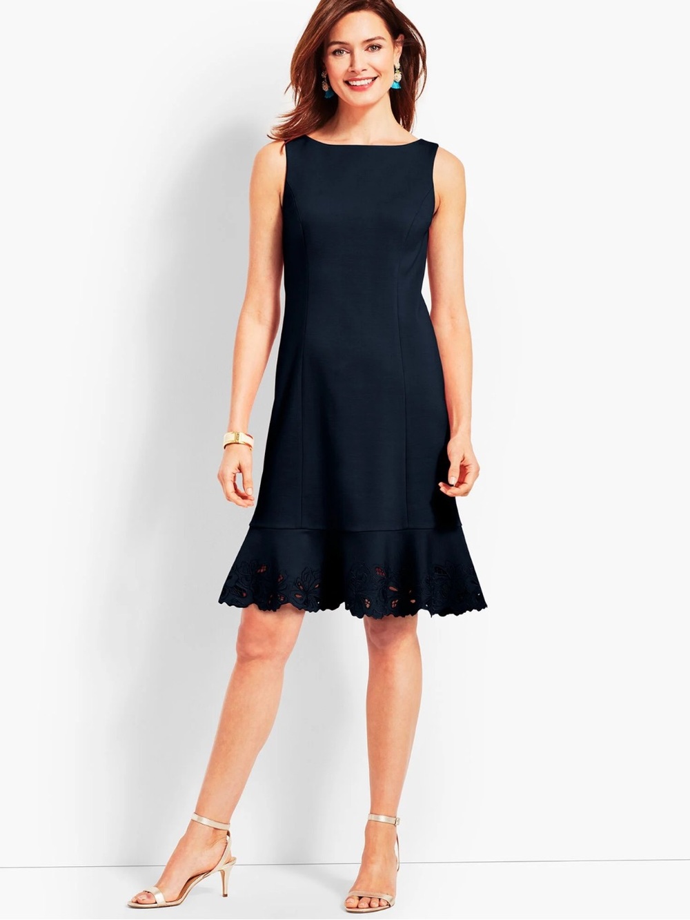 Talbots Embroidered Flounce Sheath Dress in Black 10P - Picture 10 of 10